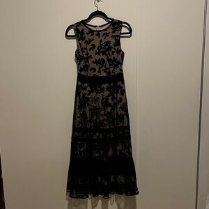 Sleeveless Black Floral Overlay Maxi Dress